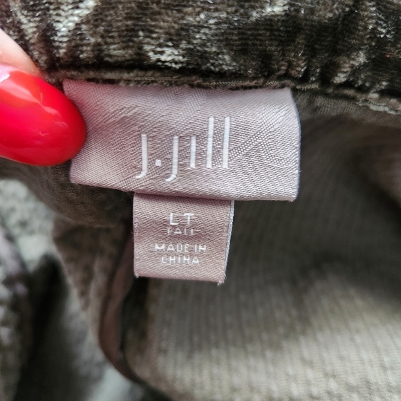 EUC J.JILL OLIVE GREEN PREPPY CORDUROY PEPLUM BACK MANDARIN COLLAR CHORE COAT LT - Picture 11 of 13